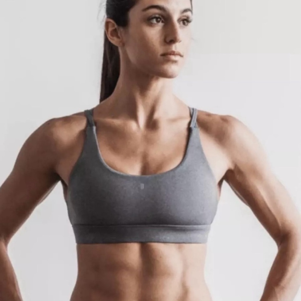 NWT NOBULL Plush Heather Crop Sports Bra - XS - Charcoal Heather Gray